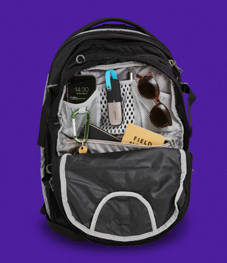 Backpack with goTenna Mesh and EDC items